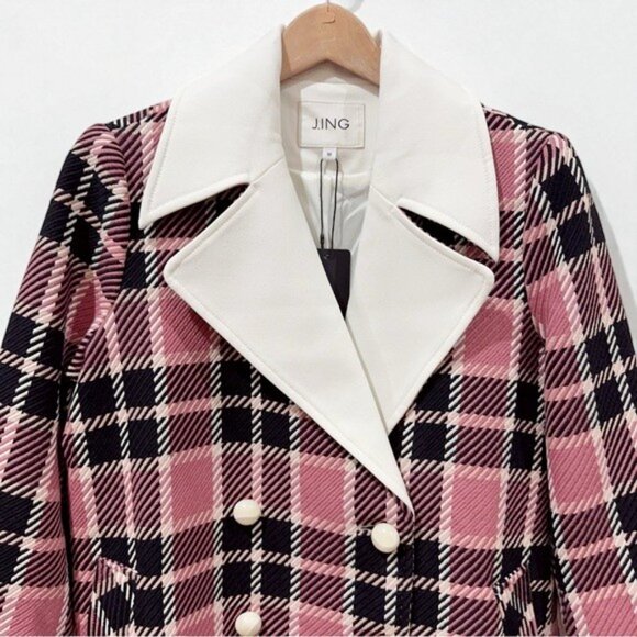 NWT J.ING Jing Blair Waldorf Pink Plaid Double Breasted White Collar Winter Coat - Picture 5 of 7